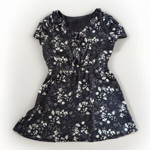 Gap Factory Dress Navy Blue Floral Elastic Waist Ruffle Womens Size XL